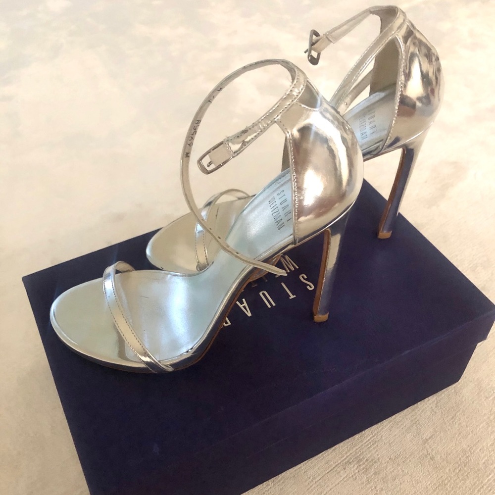 Stuart Weitzman Nudist Sandals Silver Metallic 7.5